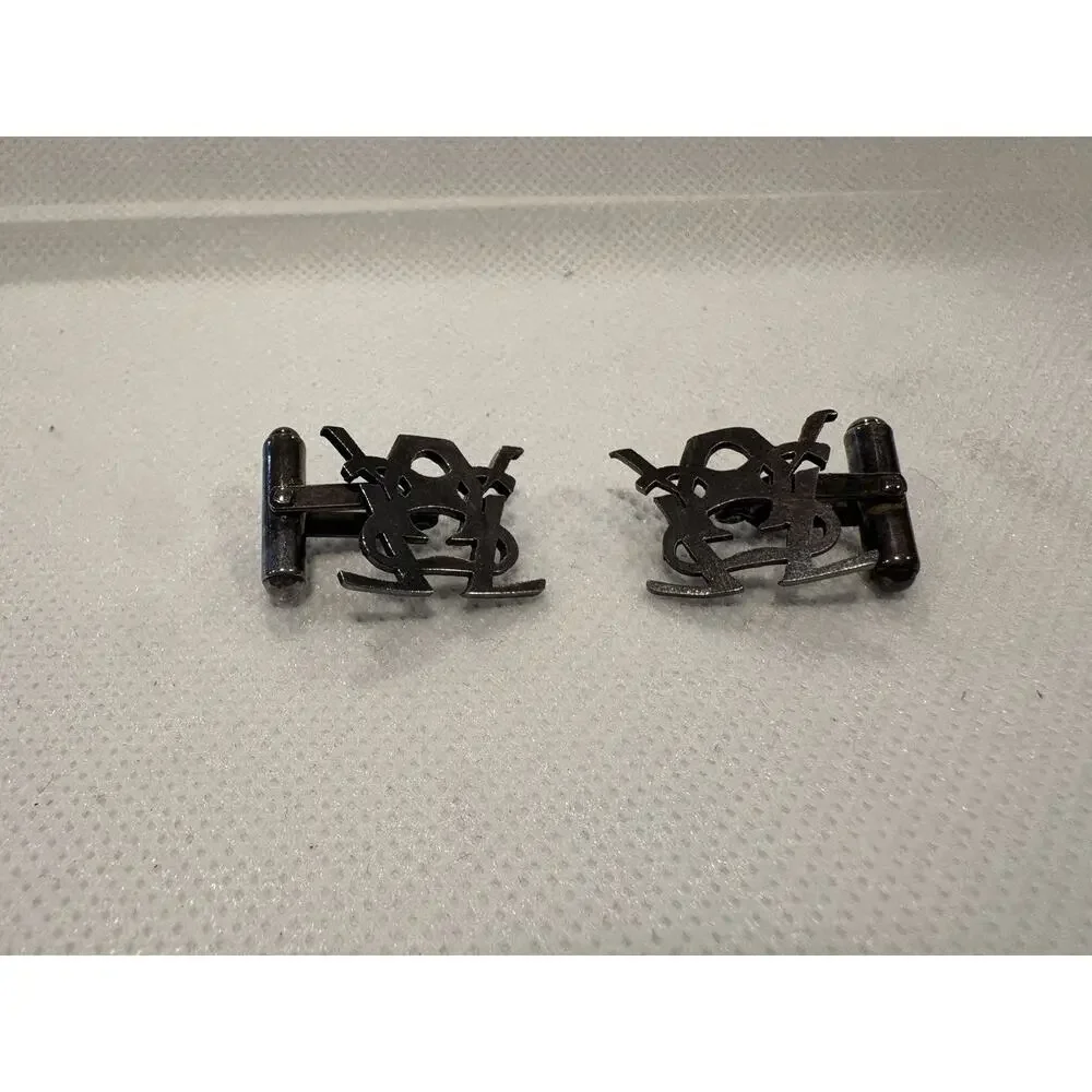 Yves Saint Laurent YSL Monogram Gunmetal Cufflinks Logo Designer Quiet Luxury